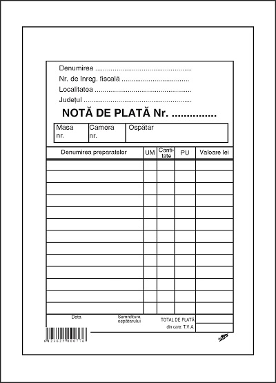 Nota plata ospatar cu perfor offset