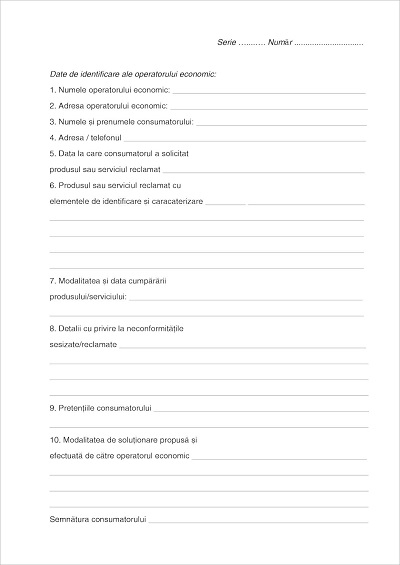 Registru de Sugestii si Reclamatii Numerotat
