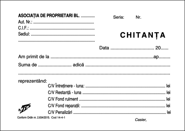 Chitantier Asociatii de Proprietari 2 ex LUX