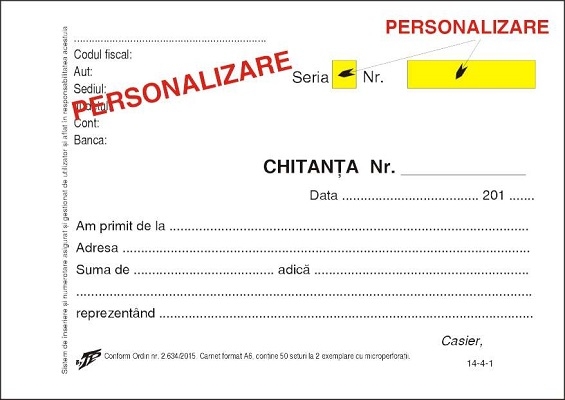 Chitantier Asociatii de Proprietari 2 ex personalizat C1 + numerotare