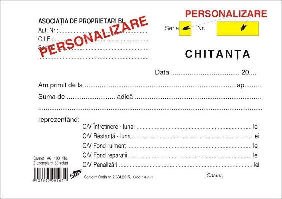 Chitantier Asociatii de Proprietari 2 ex personalizat C2