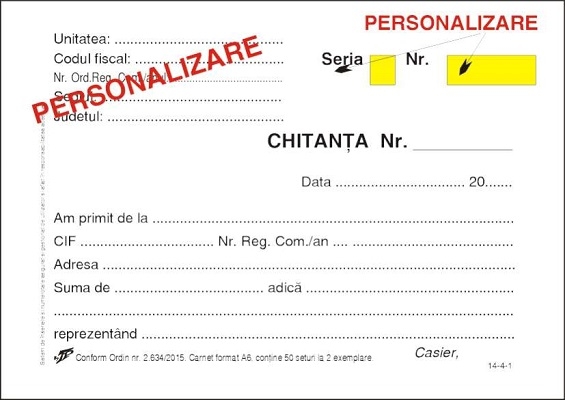 Chitantier personalizat 2 ex. C5 pentru firma + numerotare