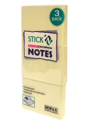 Post-it 38x50 Hopax 3/set galben pal