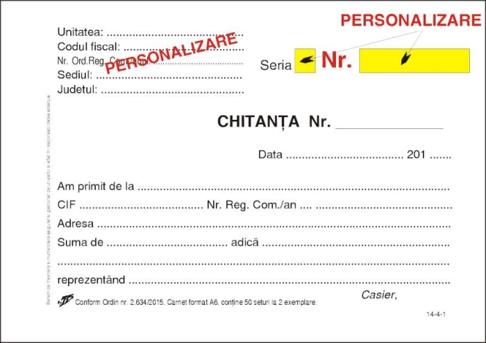 Chitantier personalizat 3 ex firma C6 + numerotare