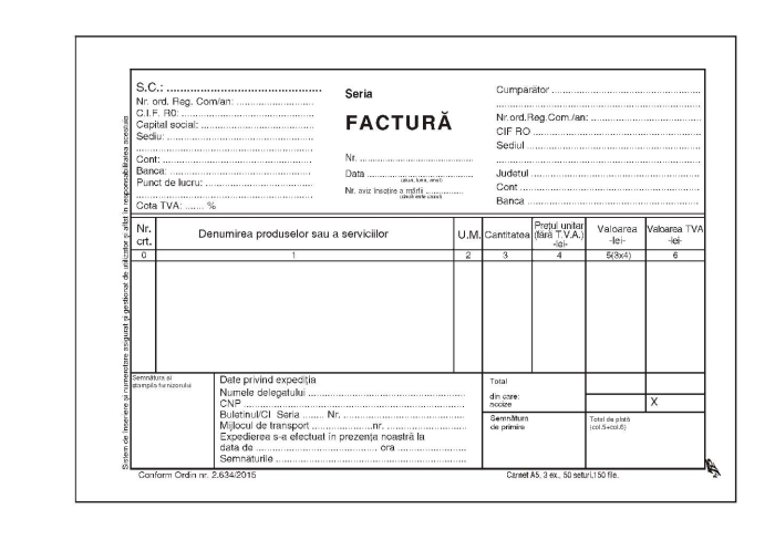 Facturier A5 cu TVA LUX