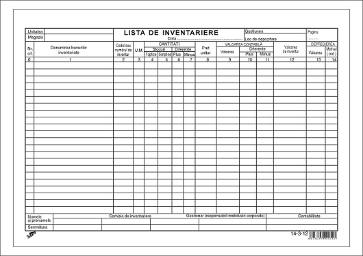 Lista inventariere orizontala