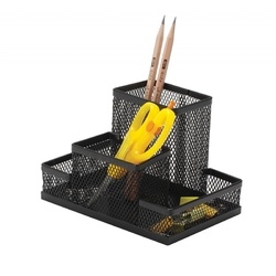 Organizer metalic Mesh, de birou, 4 compartimente, Q-Connect - negru