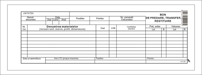 Bon predare transfer A5 FV perfor