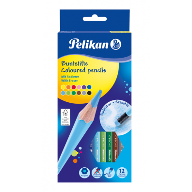 Creioane color 12/set Pelikan cu guma