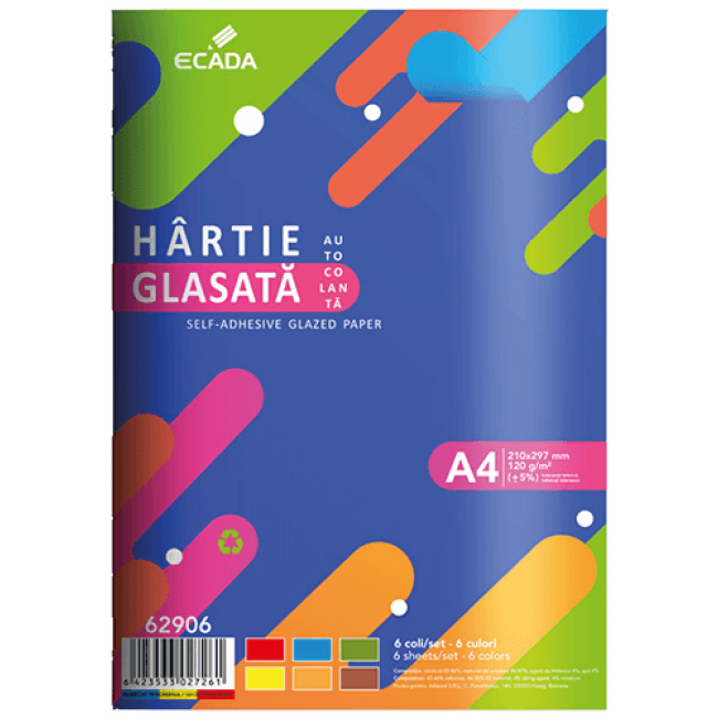 Hartie glasata A4 autocolanta 6/coli/set Ecada