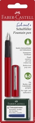 Stilou Faber-Castell scolar blister penita M + 6 rezerve rosu