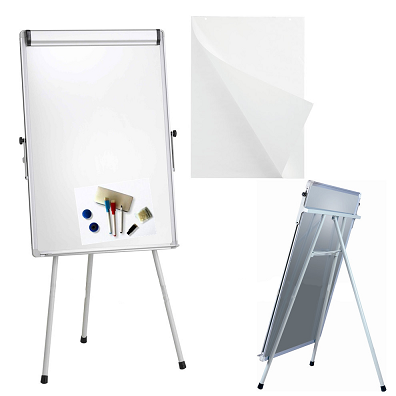 Flipchart magnetic, rama aluminiu, prindere cu clame rabatabile cu arc, trepied 70*100 cm EVOffice*