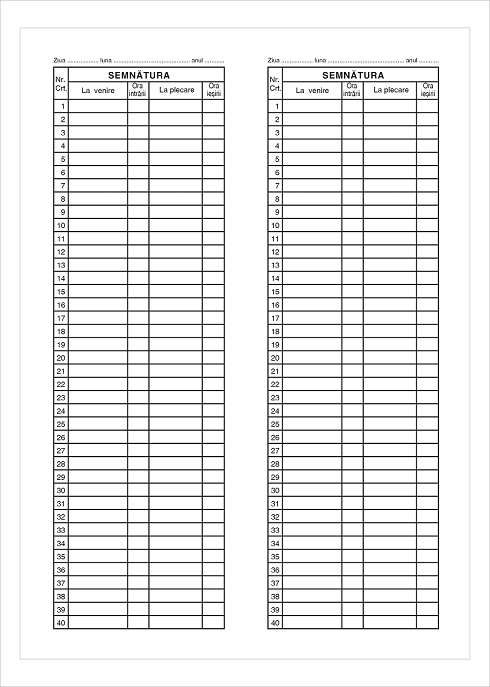 Condica de prezenta A4 100 file 40 pozitii LUX