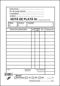 Nota plata ospatar cu perfor offset model nou