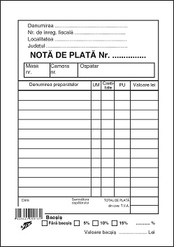 Nota plata ospatar autocopiativa cu perfor model nou
