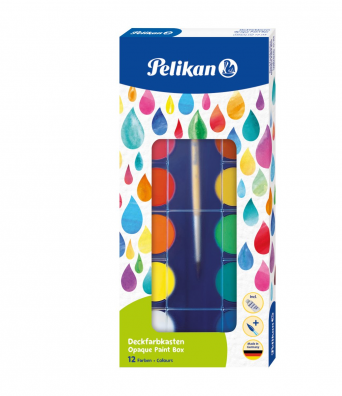Acuarele 12 culori Pelikan 30 mm + pensula + alb de zinc