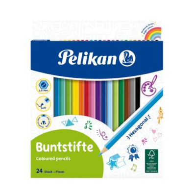Creioane colorate 24 culori Pelikan hexagonale