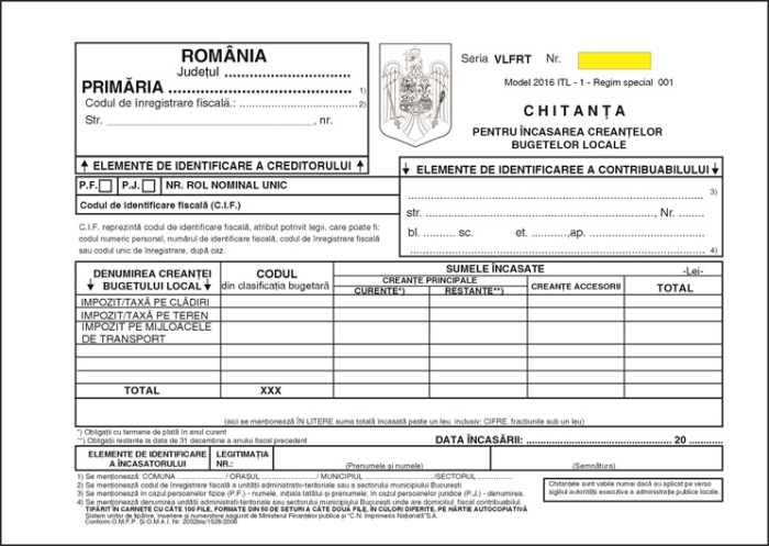 Chitantier pentru bugete locale 2 exemplare A5 cu numerotare