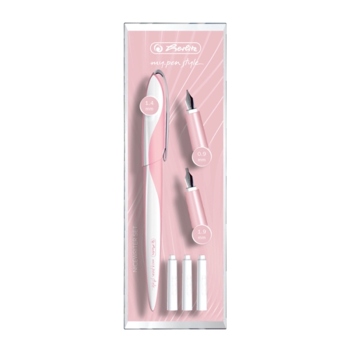 Stilou caligrafie cu 3 penite Herlitz My Pen roz