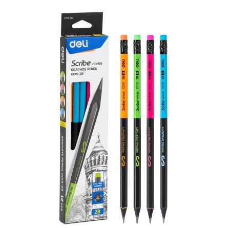 Creion cu guma DELI 2B corp negru