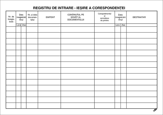 Registru intrare iesire corespondenta orizonta TP 2