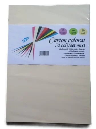 Carton A4 Mixt 10 culori intense/set, 50 coli/top, 160 g/mp TP