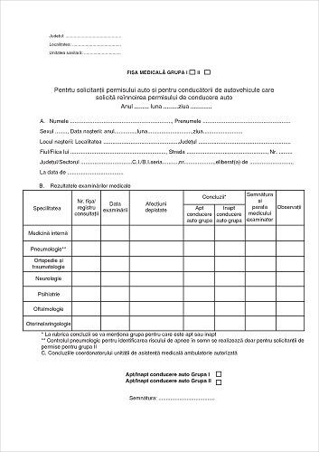 Fisa medicala pentru permis auto