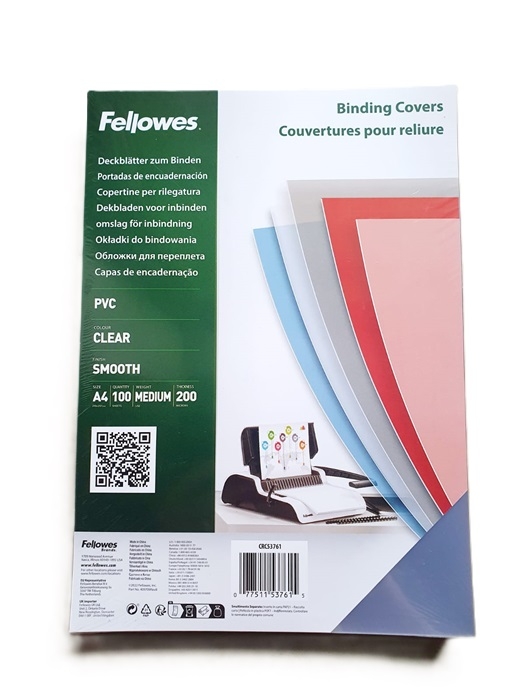 Coperta indosariere A4 200 microni Fellowes transparenta