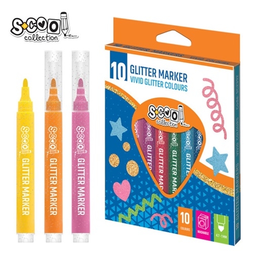 Marker permanent cu sclipici 10/set