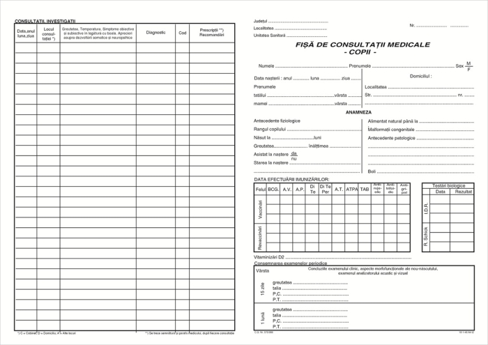 Fisa consultatii medicale Copii A3