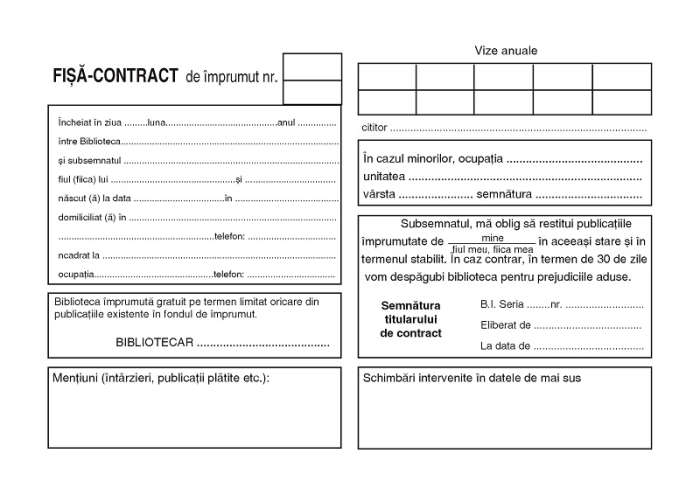 Fisa contract de imprumut