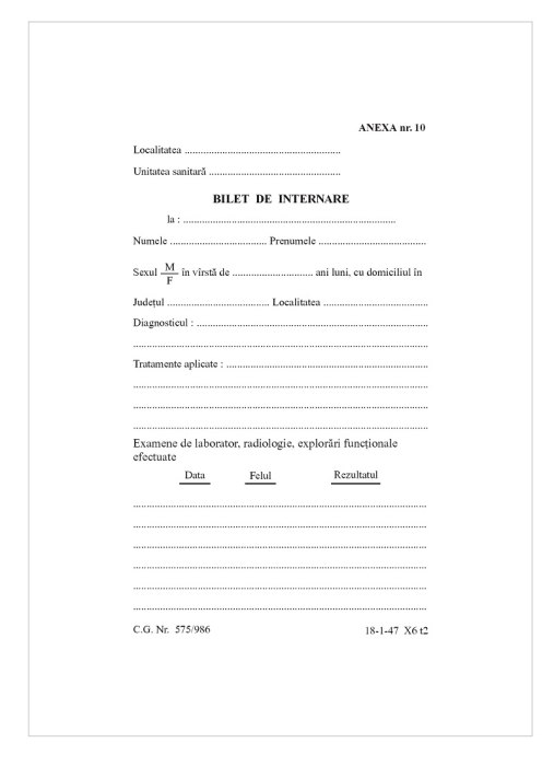 Bilet de internare