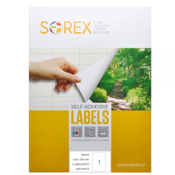 Etichete autoadezive A4 SOREX 210 x 297 mm alb 100 coli/top