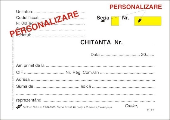 Chitantier personalizat 2 ex. C5 pentru firma + numerotare  + coperta personalizata si cu numeotare
